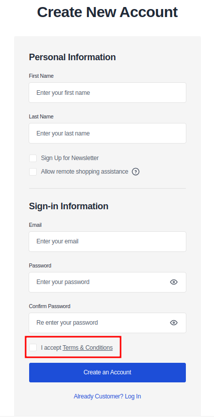 Terms and Conditions Checkbox