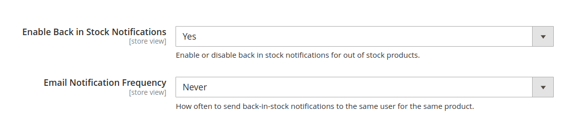 Venta Out Of Stock Notifications configuration section
