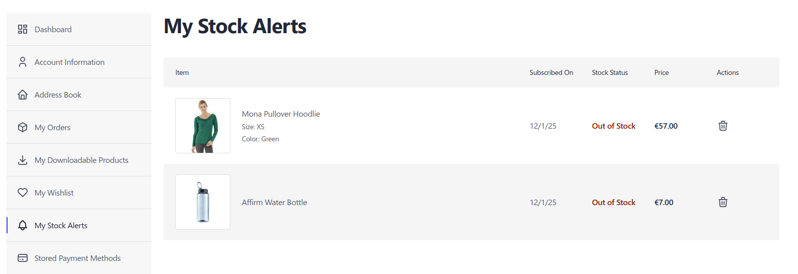 My Account - My Stock Alerts Desktop