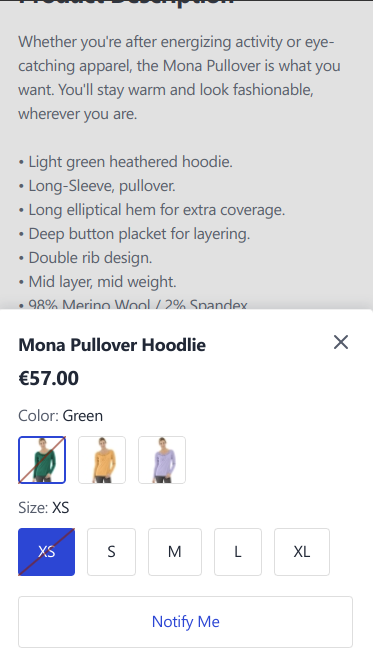 PDP sticky bar with Notify Me action