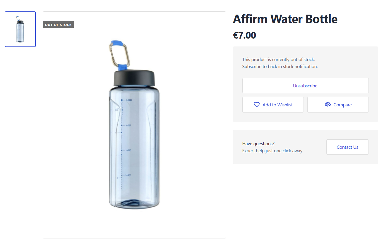 PDP simple product out-of-stock one-click unsubscribe for logged-in customer