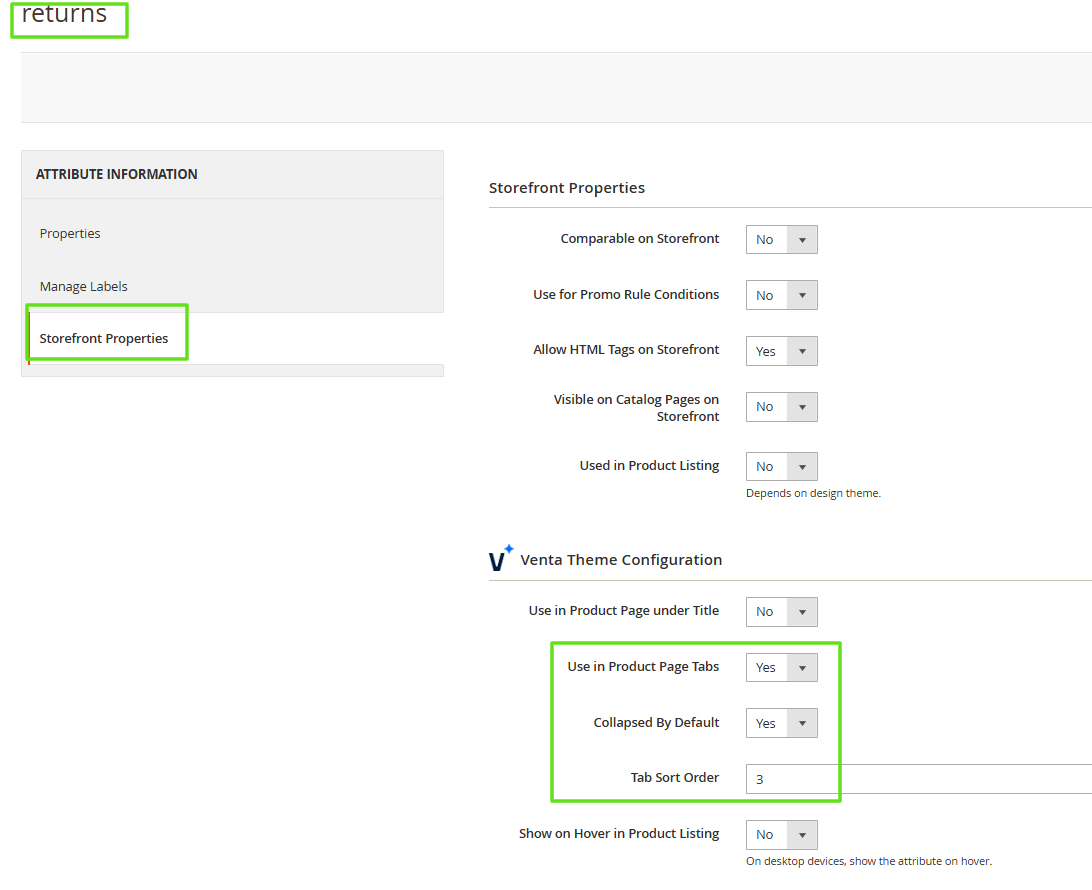 Product Page Tabs Configuration