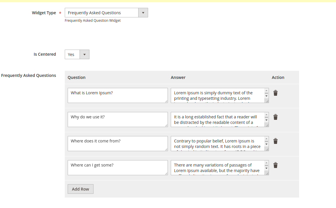 FAQ Configuration Interface