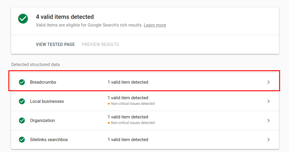 Breadcrumbs Test Results