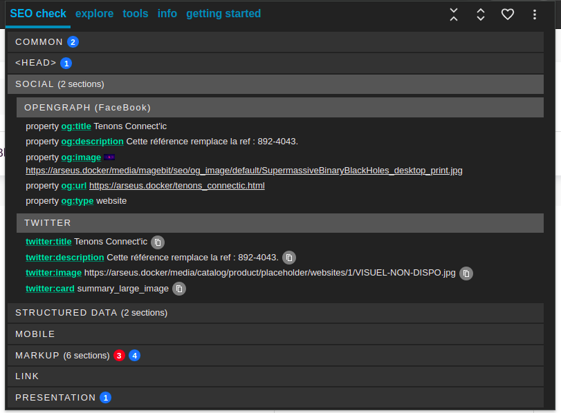 Meta SEO Inspector Results