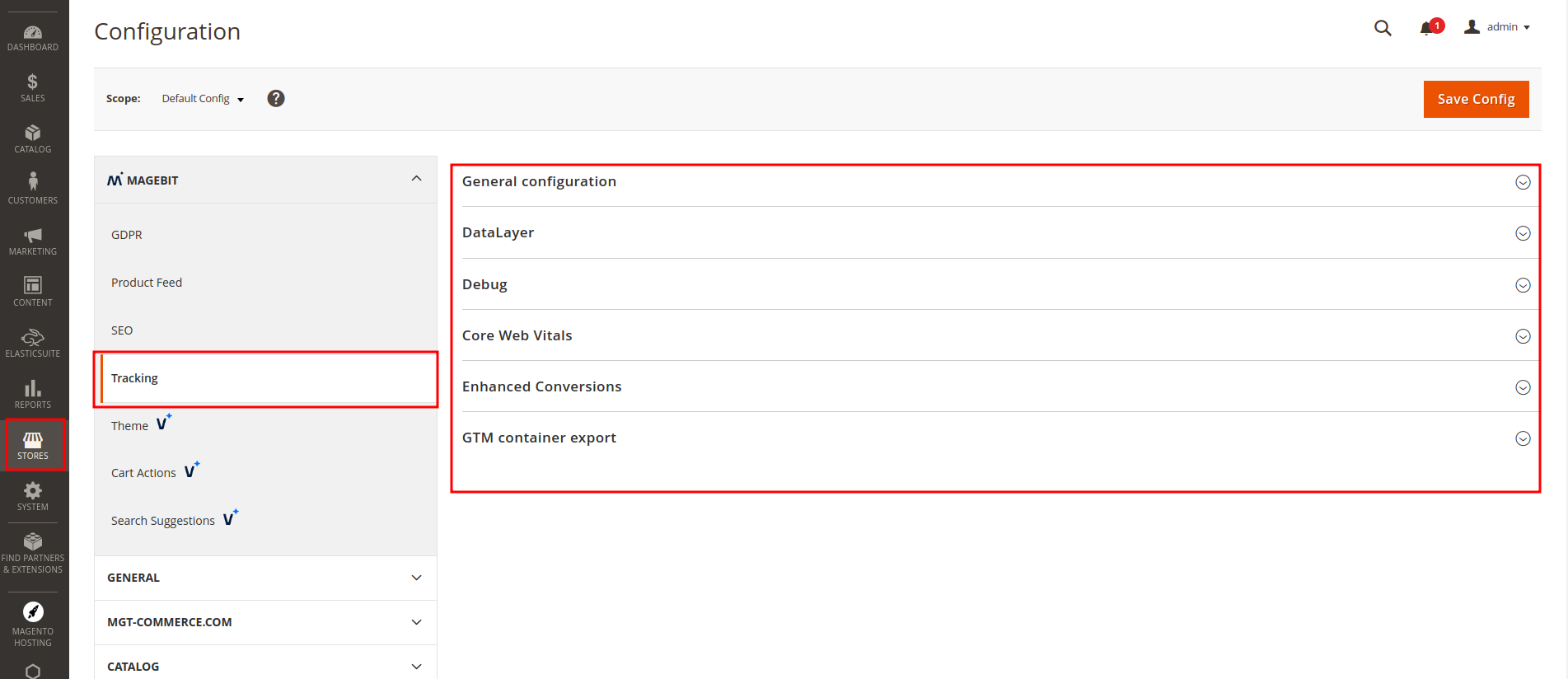 Tracking Configuration Panel