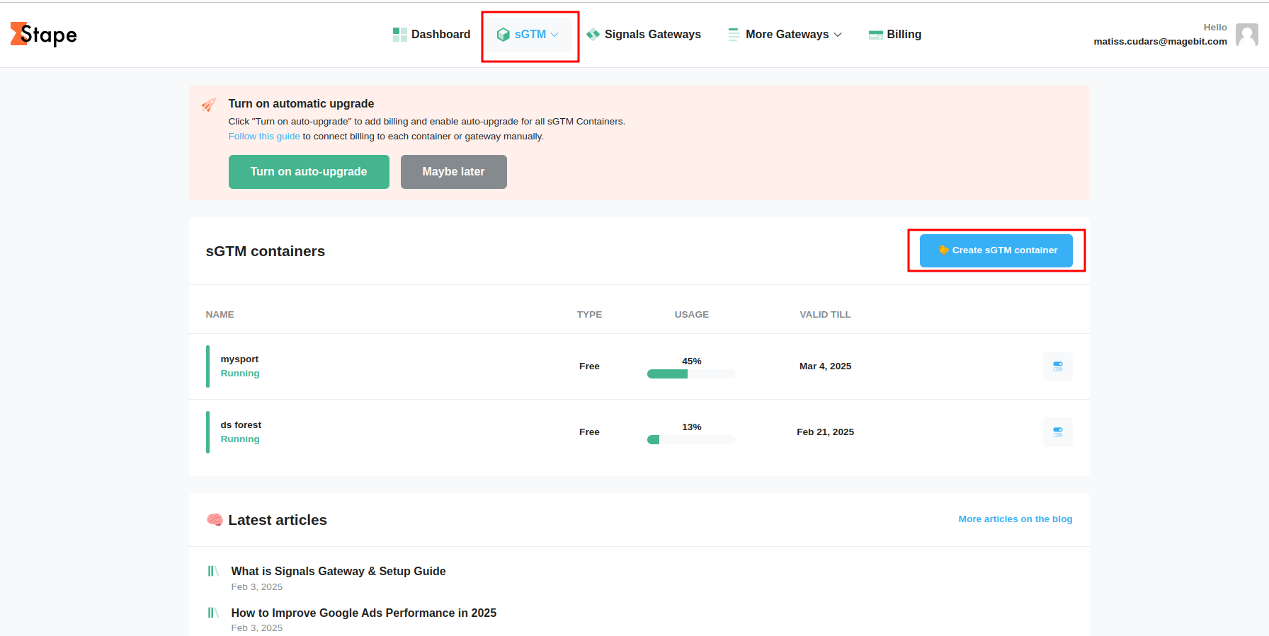 Create Stape Container