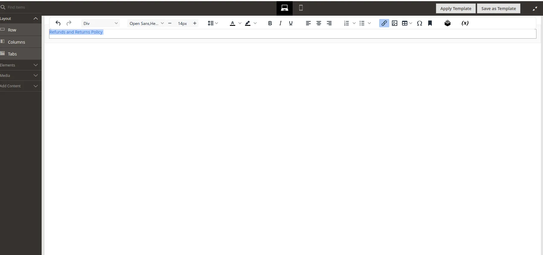 Editing a footer link in the block editor