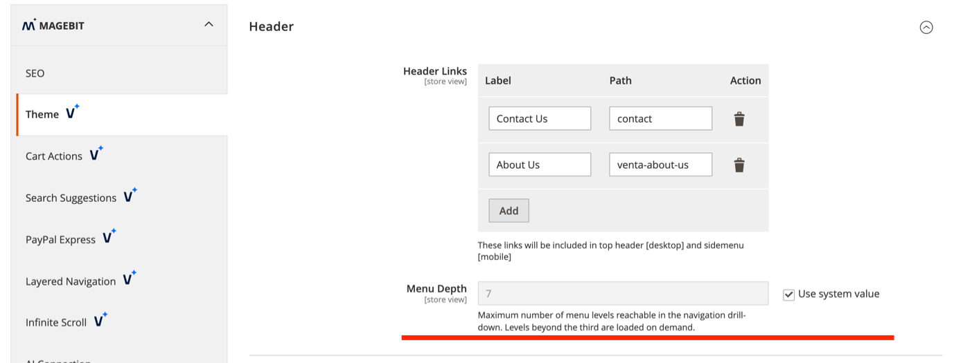 Menu Depth Configuration
