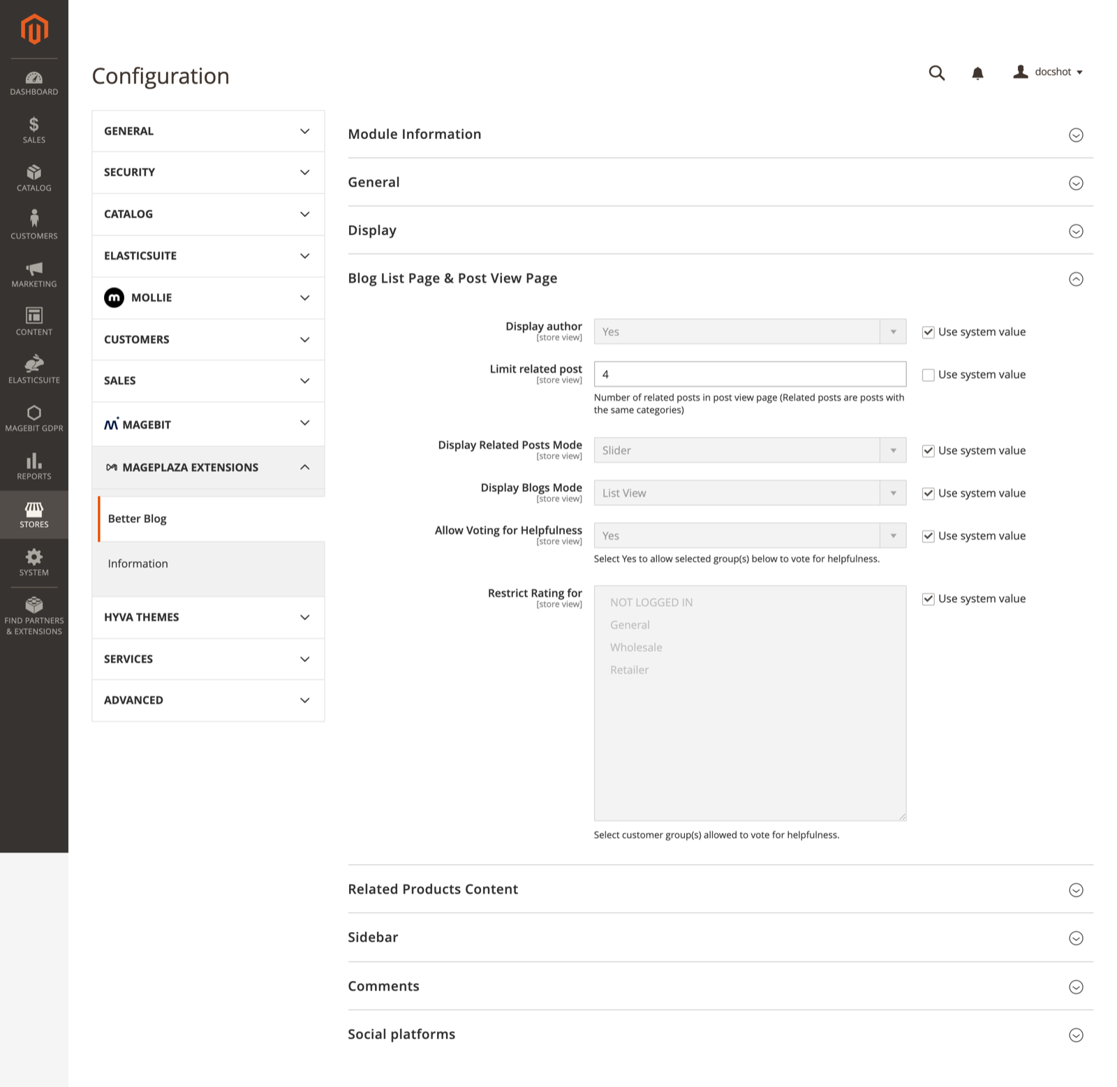 Related Posts setting under the Blog configuration
