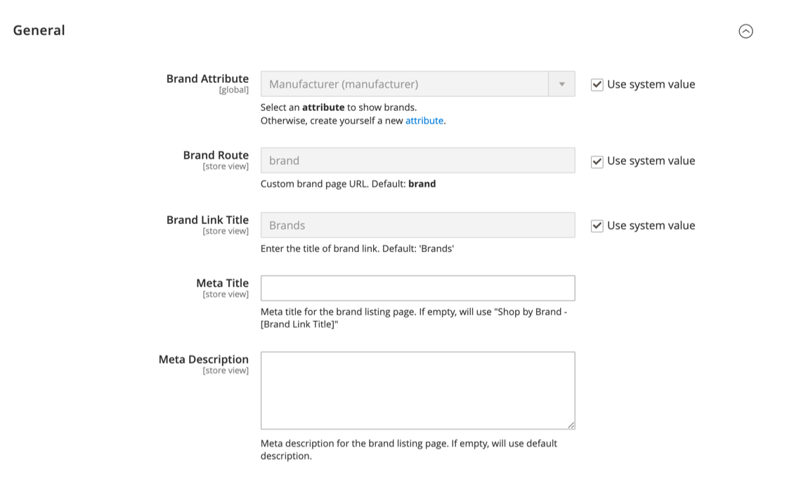 Shop by Brand configuration section