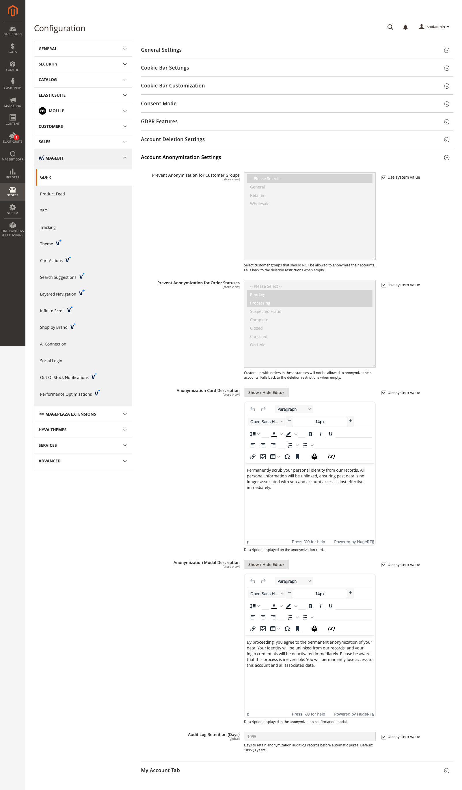 Account Anonymization Settings