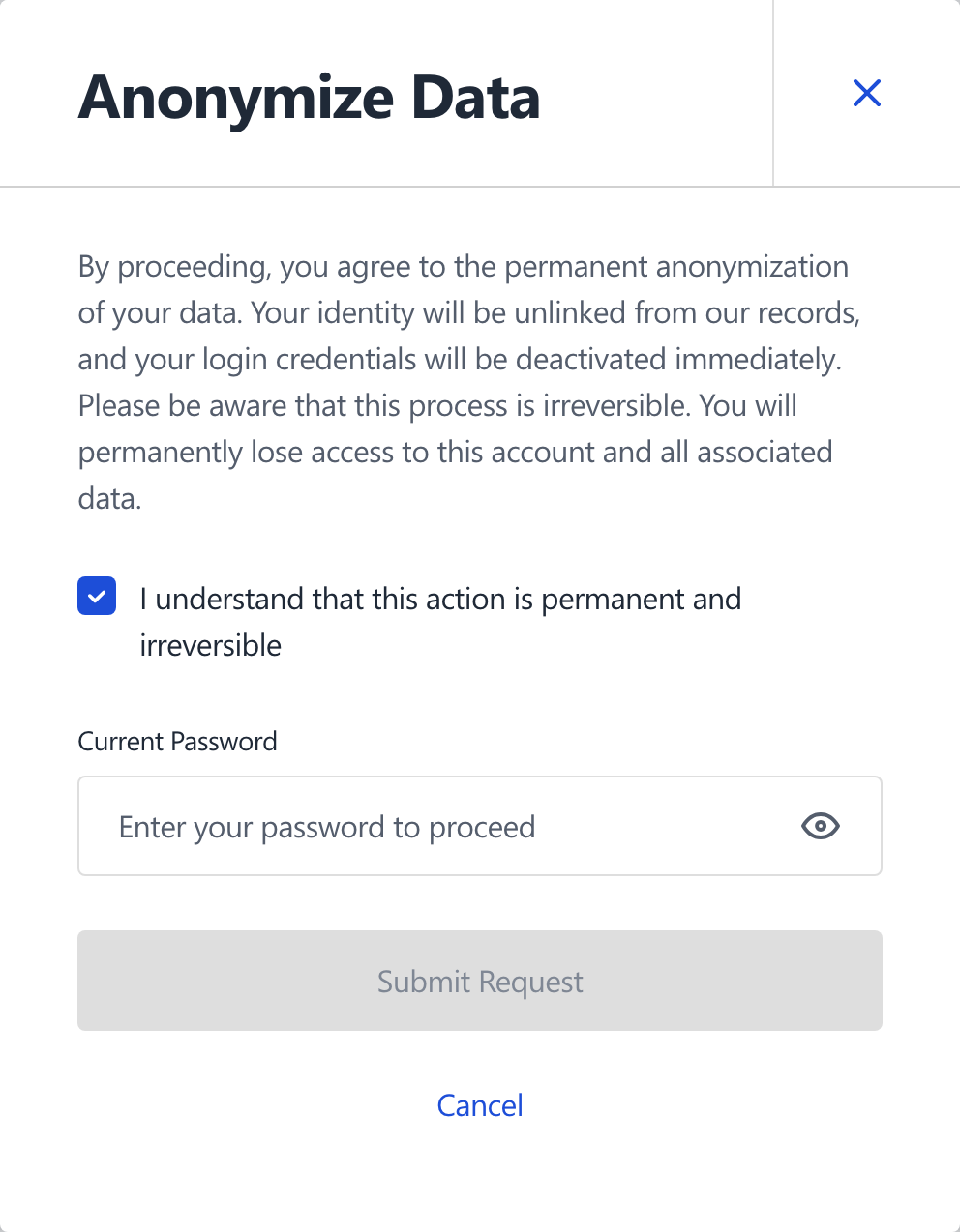 Anonymize data modal