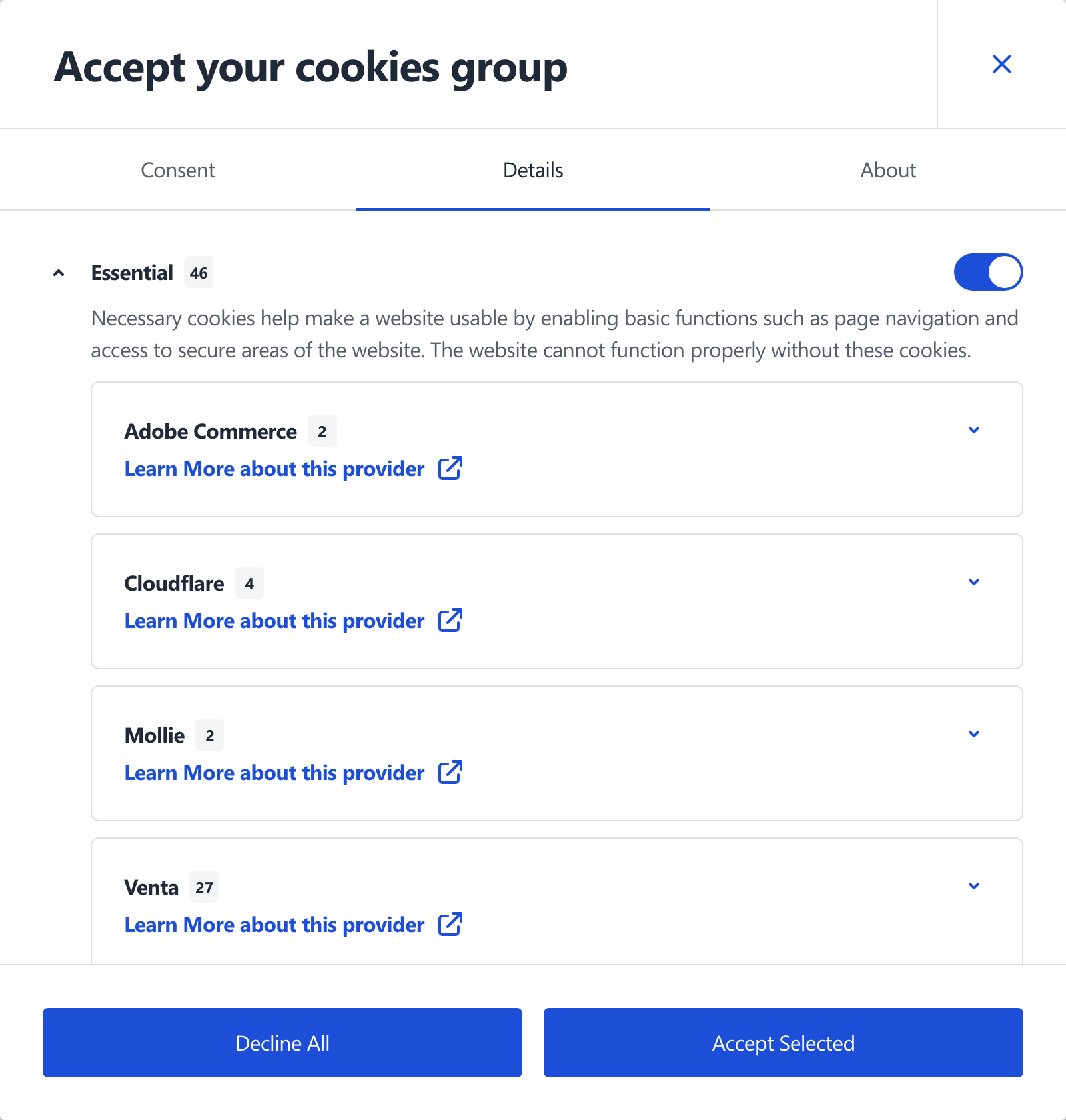 Cookie group details