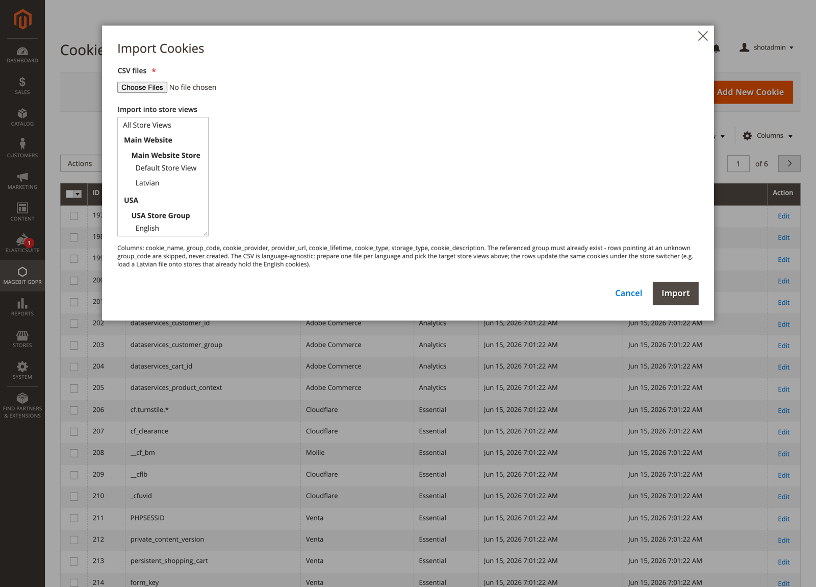 Import cookies modal