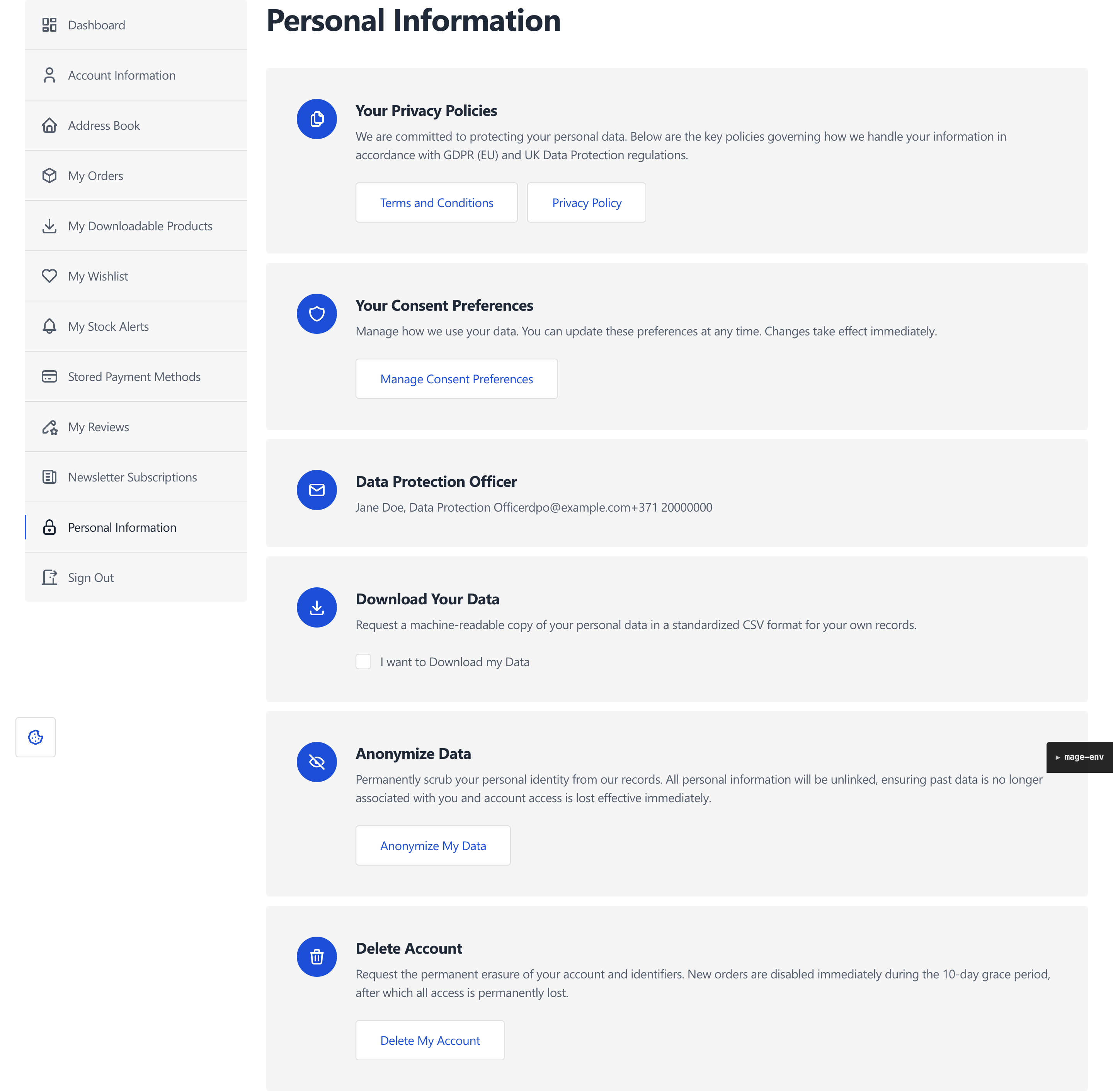 Customer Privacy section