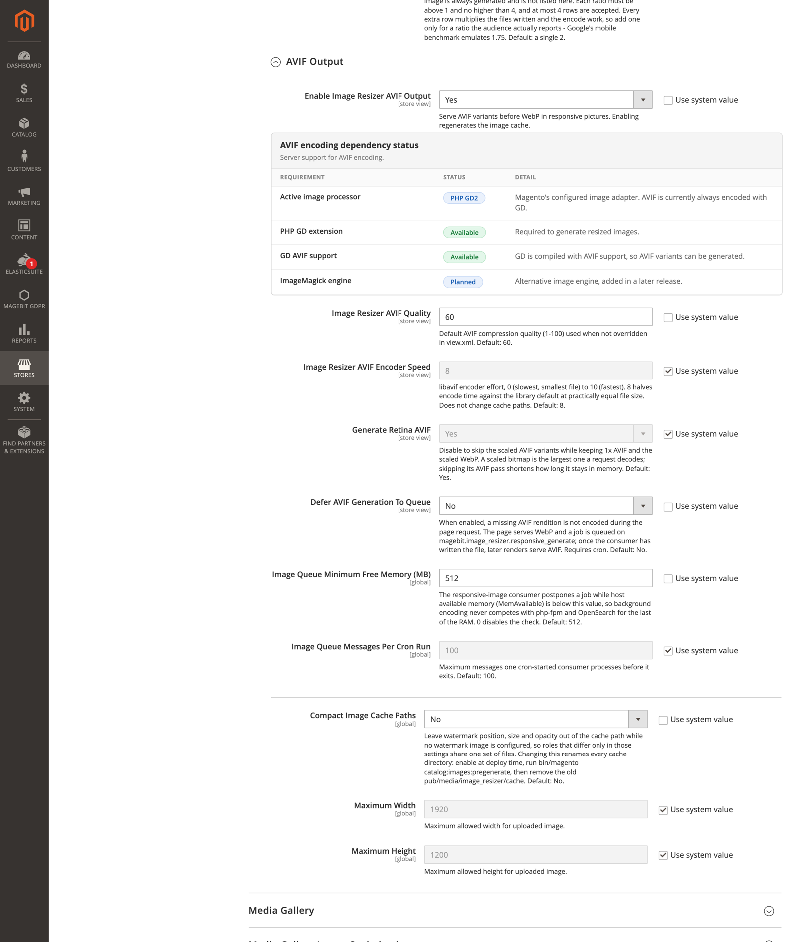 AVIF Output group in Images Upload Configuration