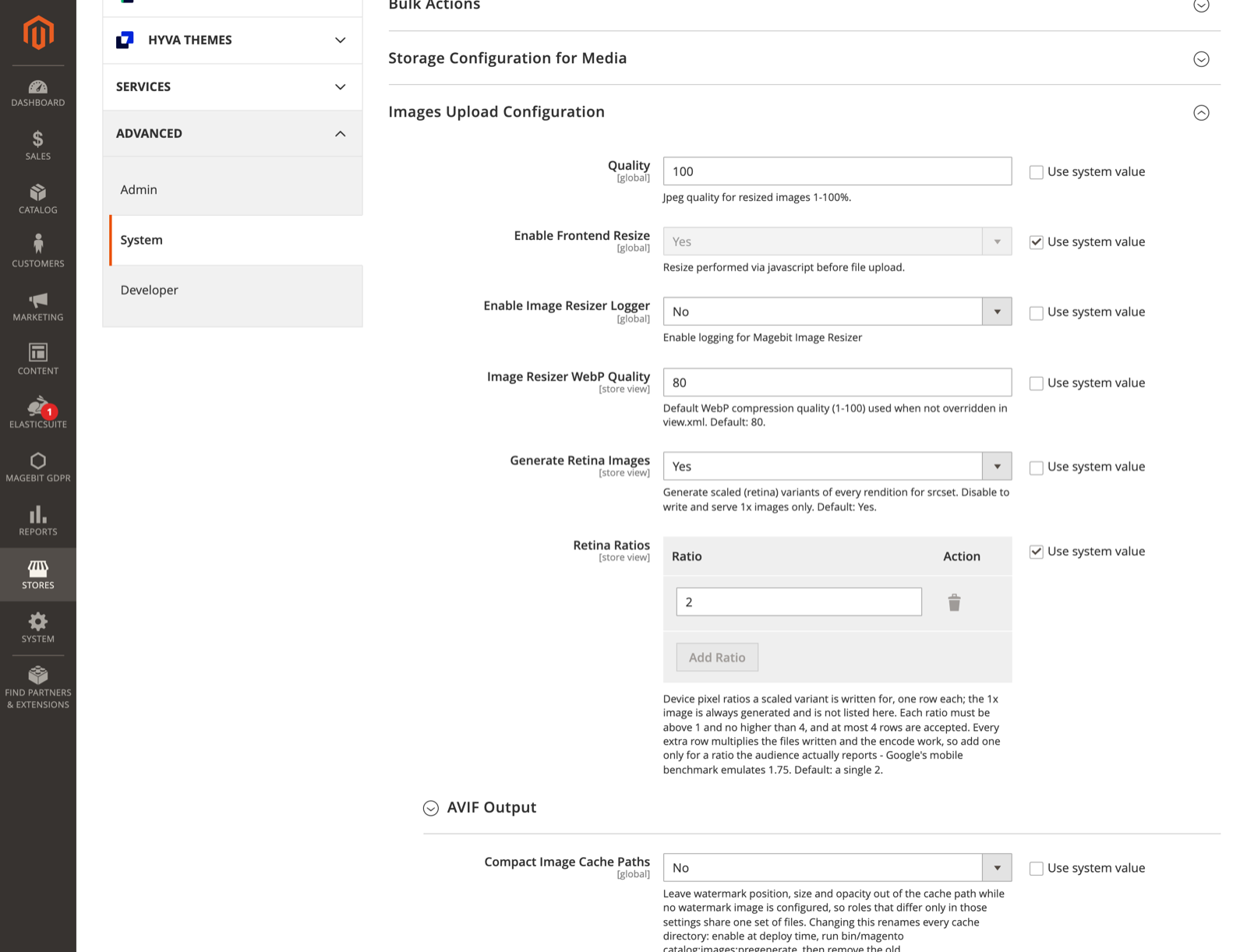 Retina Ratios table in Images Upload Configuration