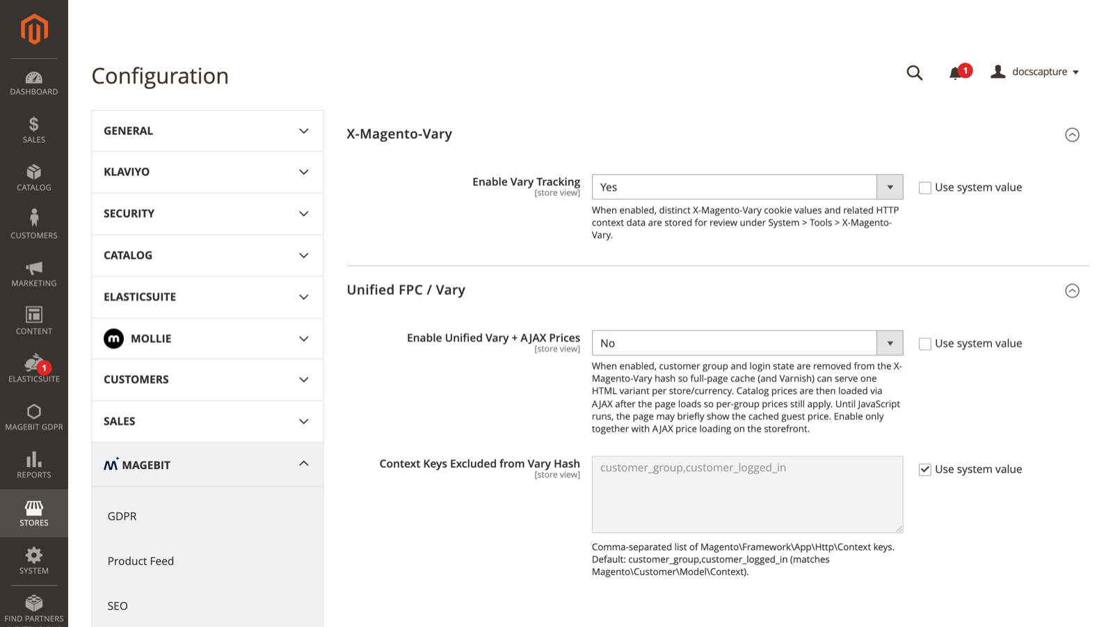 Performance Optimizations configuration section