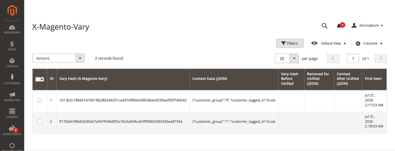 X-Magento-Vary grid with two recorded hashes