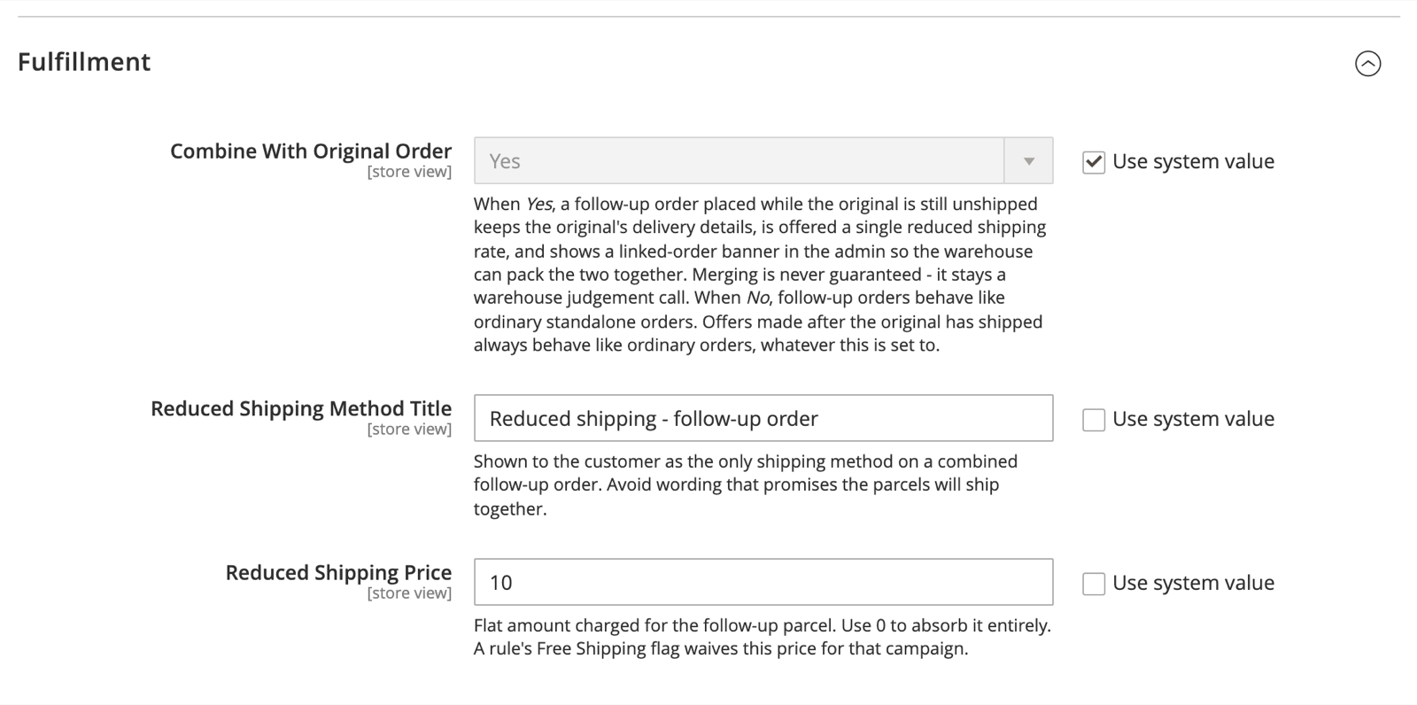 Fulfillment group of the Post Purchase configuration