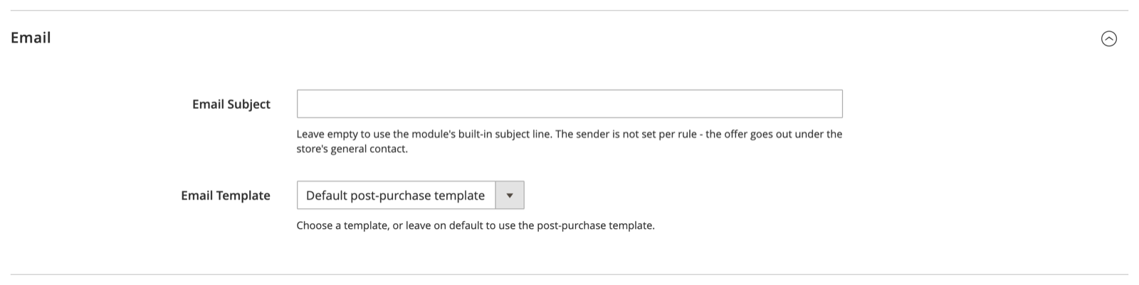 Email fieldset of a post-purchase rule
