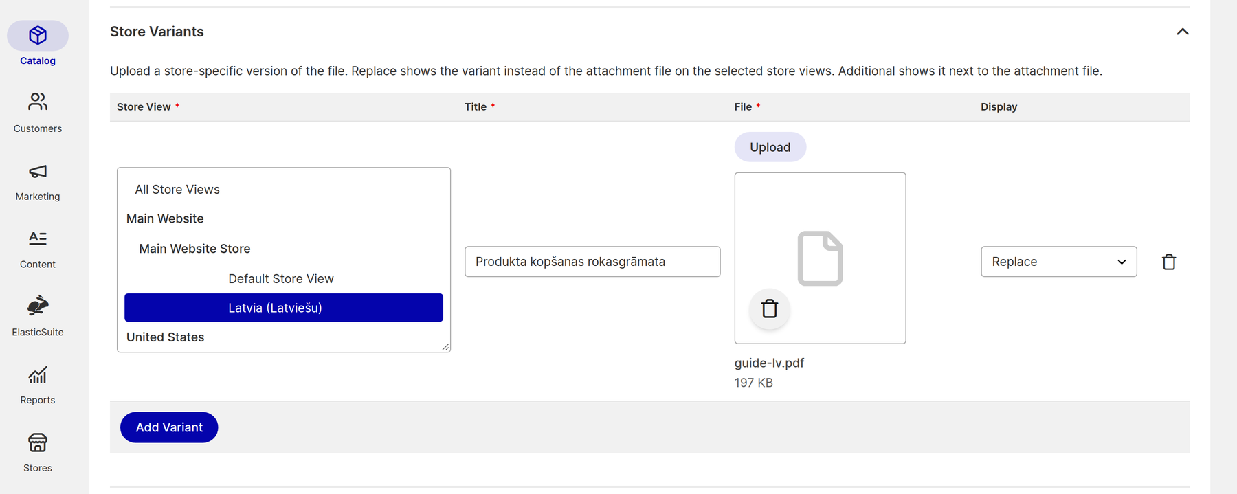 Product Attachments Store Variants