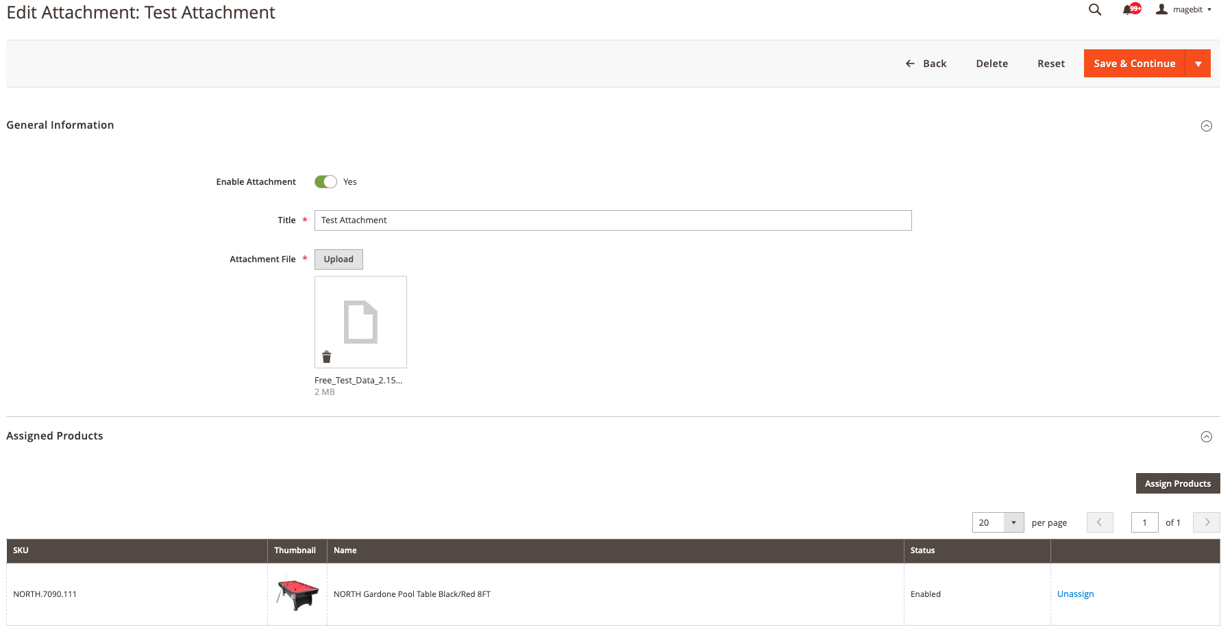 Product Attachments Admin Edit Page