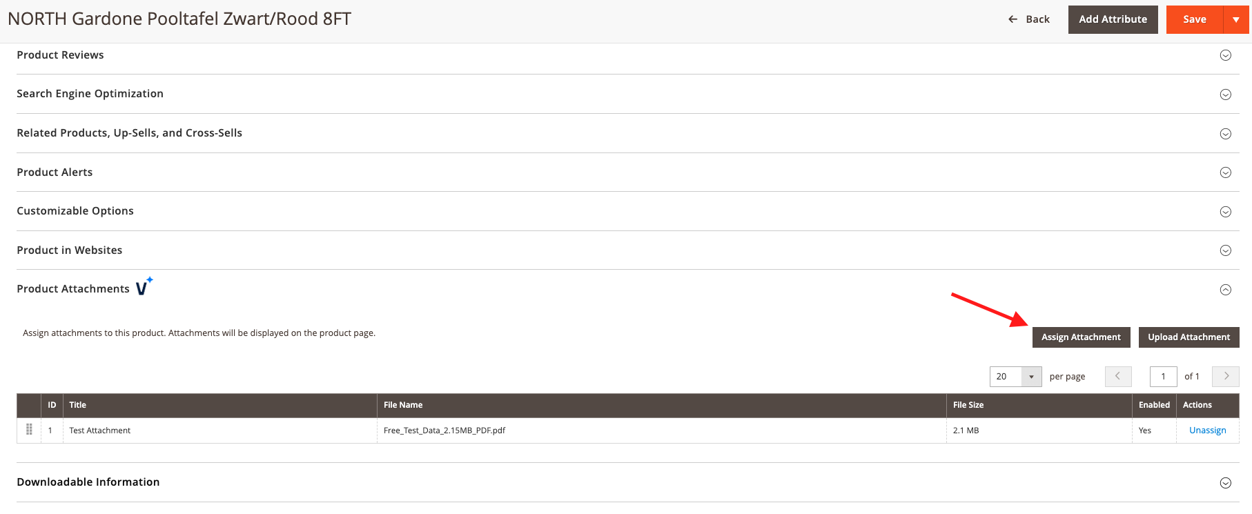 Product Attachments Admin Assign Attachments