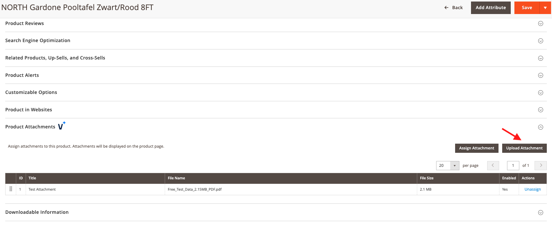 Product Attachments Admin Upload Attachments