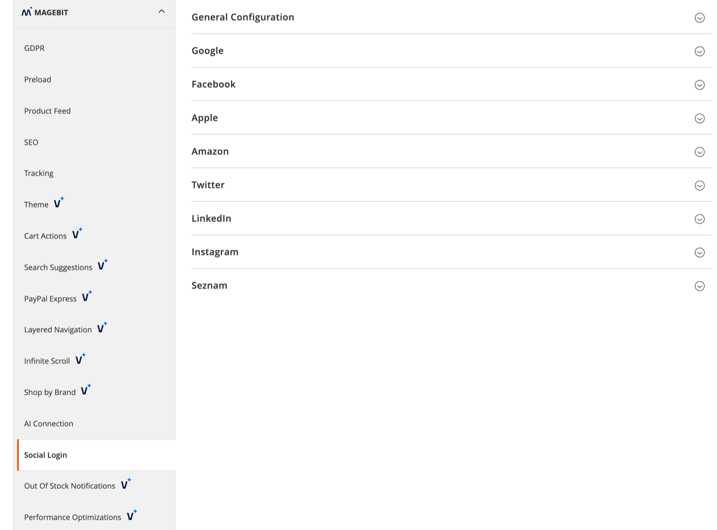 Social Login configuration section
