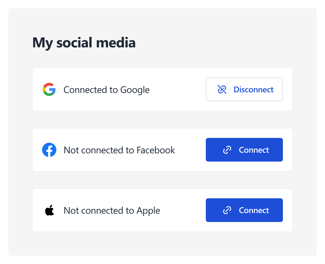 My social media panel on the account edit page