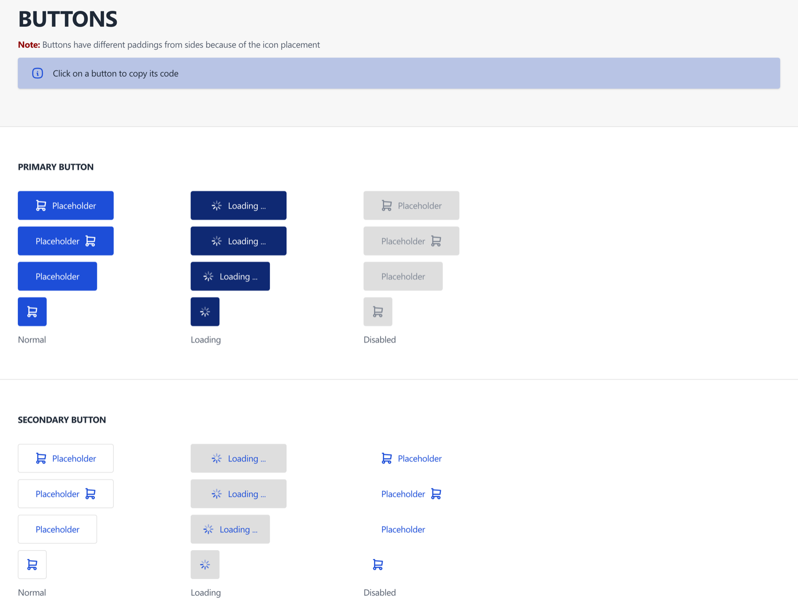 Buttons section of the style guide