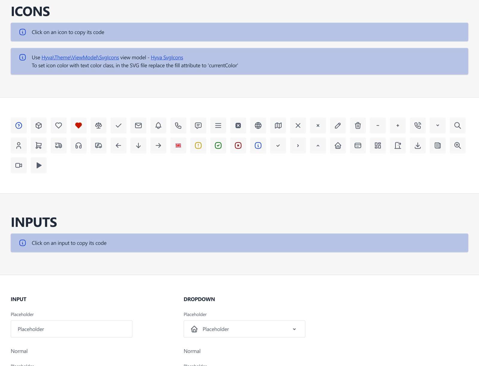 Icons section of the style guide